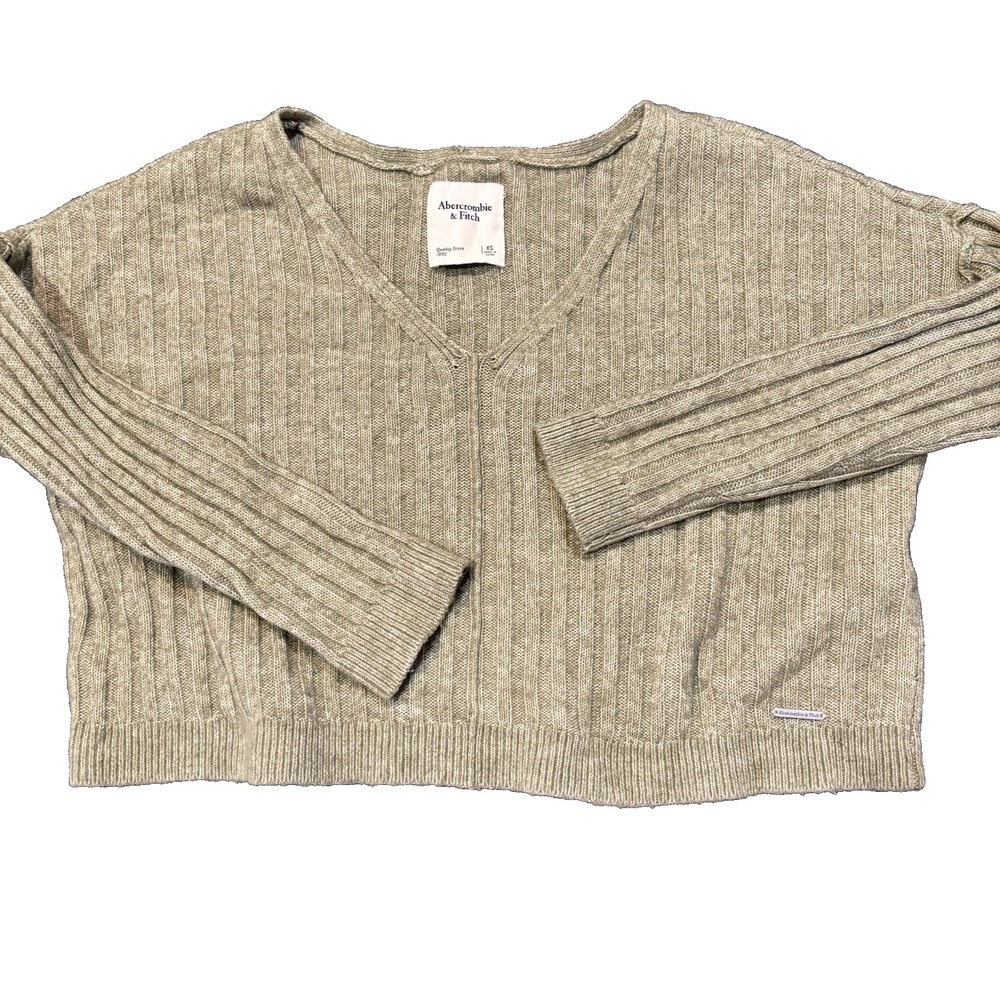 Abercrombie Fitch Oversized 90s Crop Sweater XS Ribbed Earthy Preppy Granola